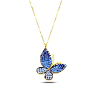 

KUTAYDAN Blue Grayscale Nano Cubic Zirconia Butterfly Pendant 925 Sterling Silver