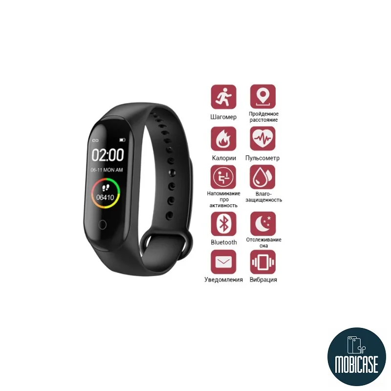 Фитнес браслет трекер M4 Fit Smart Bracelet black с цветным экраном и приложением