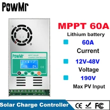 PowMr regolatore di carica solare MPPT 60A 12V 24V 36V 48V Auto per Max 190VDC PV Input ventilato sigillato Gel Nicd Li pannello celle solari