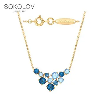 

Necklace SOKOLOV gold with blue and blue topaz fashion jewelry 585 women's male