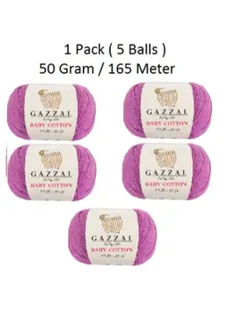 

Thread 1 Pack (5 Balls) Gazzal Baby Cotton Yarn (1 Ball: 50 Gr 165 Mt) Colour 3414 (Amigurumi Knitting Yarn Purple Colour)