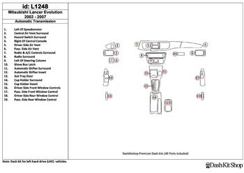 

Interior lining for Mitsubishi Lancer Evolution 2002-2007. Set L1248.
