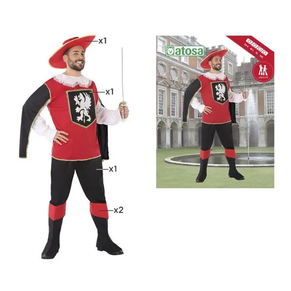 Costume for Adults Male musketeer Red Black (4 Pcs) |