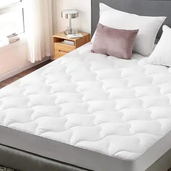 

99X190 Quilted Mattress Pad Queen Size Bed Cover Fitted 50cm Deep Pocket Soft Microfiber Filling Breathable and Hypoallergenic