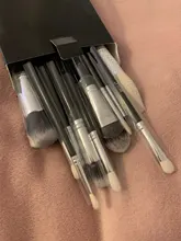 Conjunto de negras brochas maquillaje BEILI, brochas profesionales de pelo Natural de cabra, brochas para base de maquillaje en polvo, brochas para mezclar ojos y maquillaje