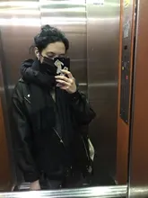 Women's Wild-Jacket Turn-Down-Collar Spring Zipper Black Fashion EAM High-Quality Loose