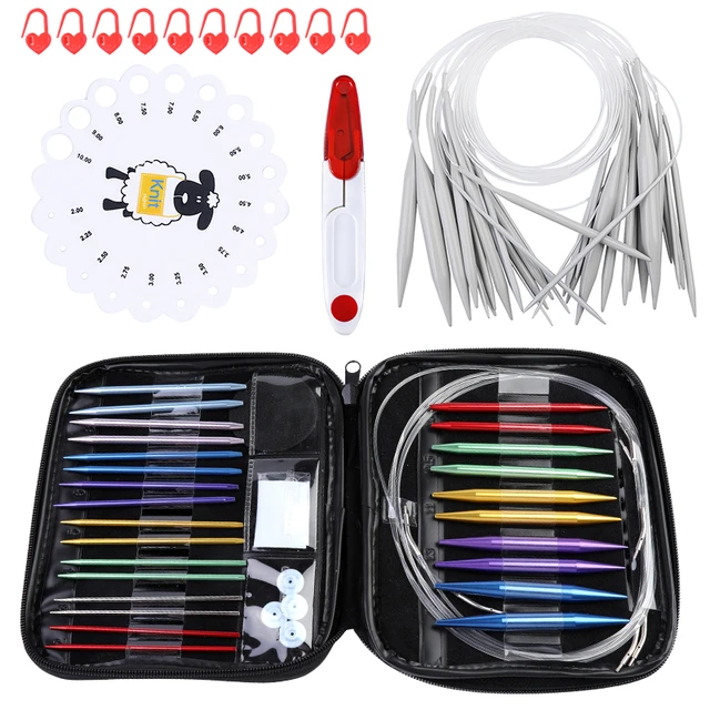 26 Pieces Aluminum Interchangeable Circular Knitting Needle Set,13 Size Interchangeable Crochet Needles for Knitting