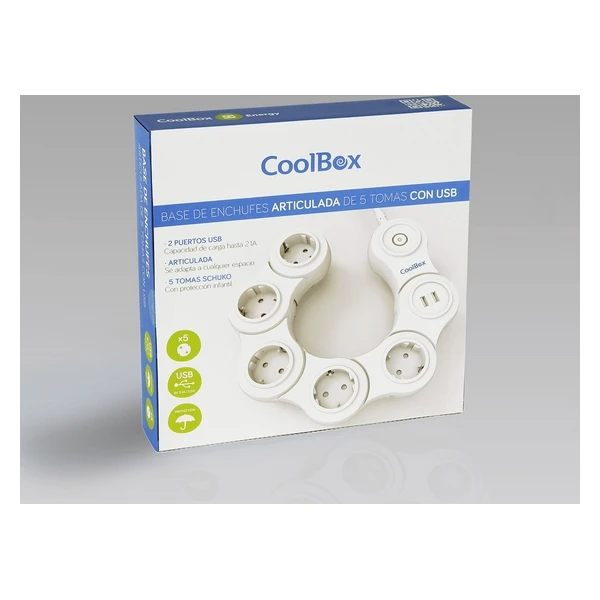 Розетка-5 розеток с выключателем CoolBox COO-BE05U2AR USB белая