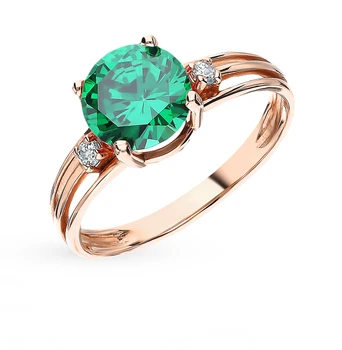 

Gold ring with cubic zirconia and Emerald sunlight sample 585