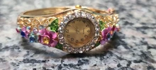 Las mujeres reloj de cuarzo de lujo brazalete con flores de cristal Vintage reloj de acero inoxidable con diamantes часы женские elegante falda 03 *