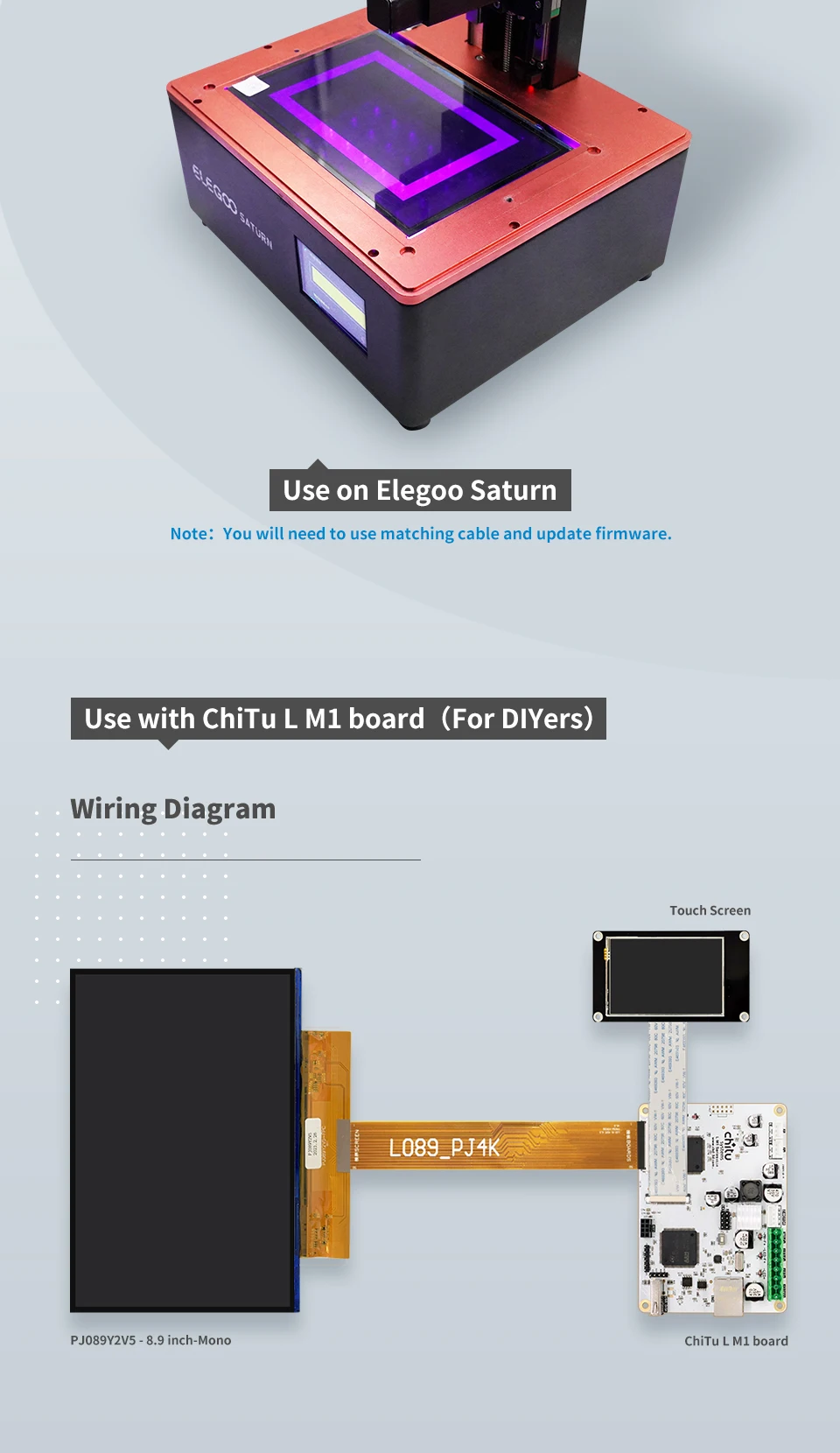 hp printhead PJ089Y2V5 8.9 Mono LCD Screen For Elegoo Saturn With Glass 3840*2400 Monochrome LCD all printheads