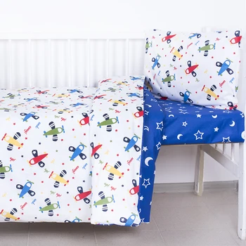 

Bed linen in a cot made of poplin with sheets on an elastic band