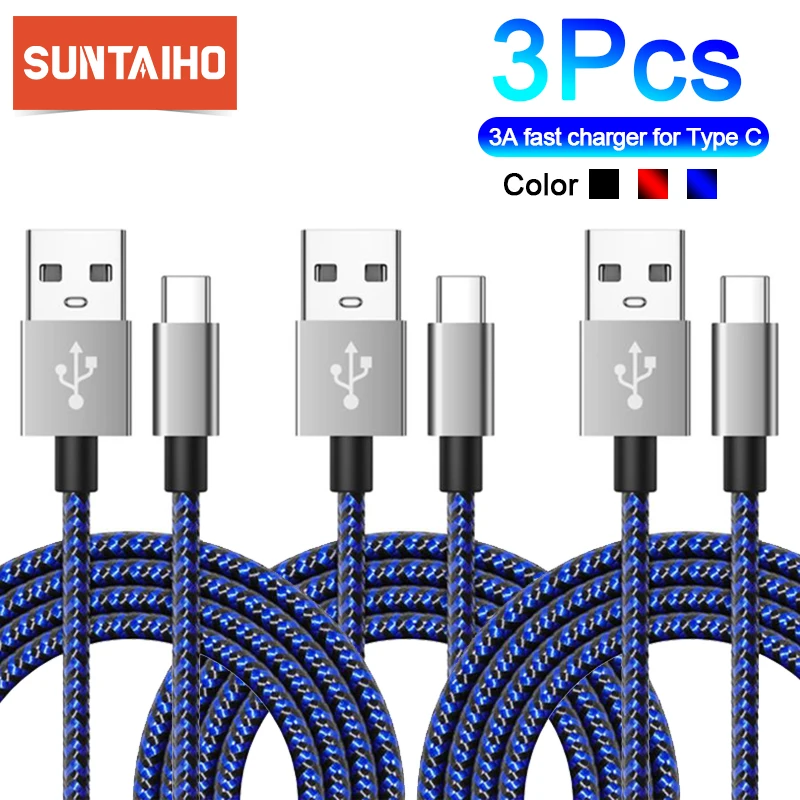 Suntaiho USB C 타입 케이블, 고속 충전 데이터 코드, 샤오미 포코 F3, 화웨이 iP60, 삼성 휴대폰 충전 와이어, USB C 케이블, 3 개 
