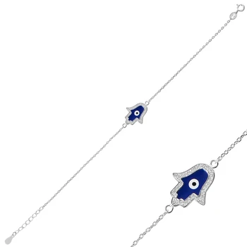 

Silver 925 Sterling Enamel & Zircon Crystal Fatma Master Hand Bracelet