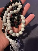 Colgante borla de cuentas para hombres y mujeres, piedra Natural de ágatas negras, 33 cuentas de oración, islámico, Tasbih musulmán, corario de Dios, joyería de meditación