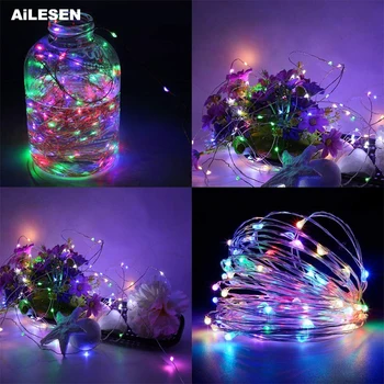 10 M 100 Led Waterdichte Accubak Silver Wire String Light Fairy Kerst Decoratieve Lamp Licht Met 8 Functie Afstandsbediening controle