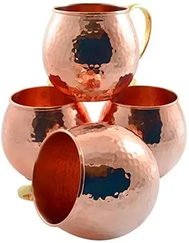 

CopperBull Thickest Heaviest Hammered 1 mm Copper Mug Cup Set for Water Moscow Mule Ayurvedic Healing,20 Oz (2X)