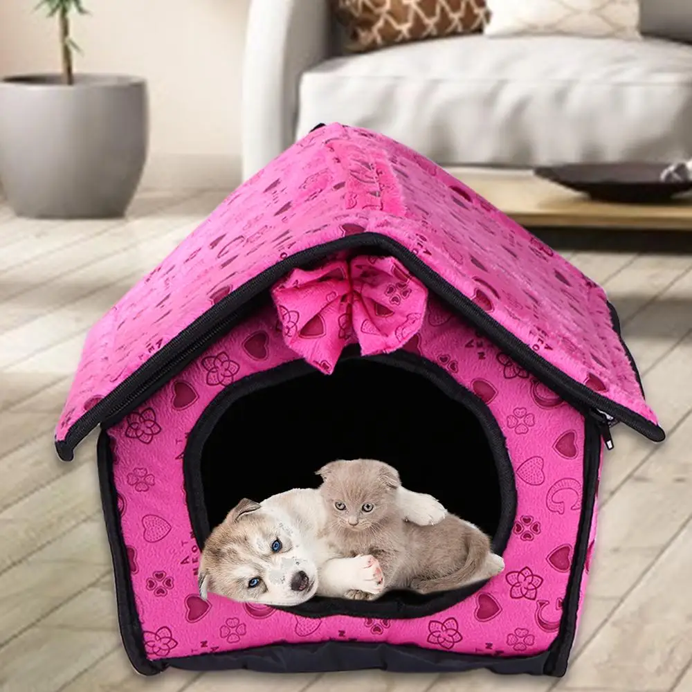 rose red Клубничная Собака Кошка Кровать Дом Питомник Собачка Щенок ловушка коврики с водонепроницаемым нижним слоем+ перчатки для ухода за домашними животными дропшиппинг - Цвет: rose red