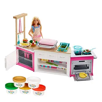 

Barbie-FRH73 Barbie I want to be Superchef, blonde doll with kitchen and accessories, multicolor Mattel GWY53 , color/model assortment