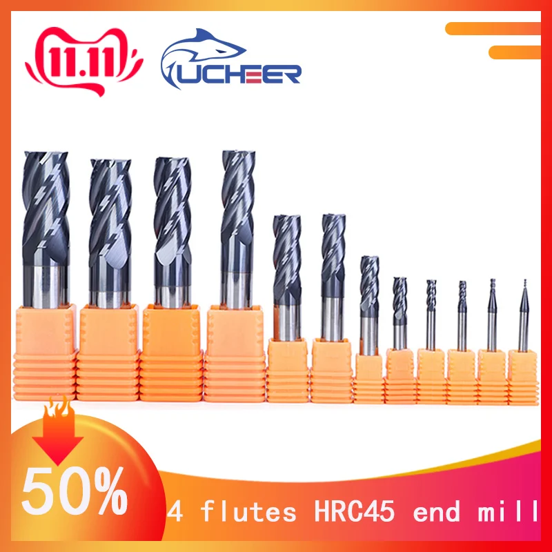 

[11.11FLASH SALE] 1 set/10pcs 15pcs HRC45 4 Flute Alloy Carbide Tungsten Steel End Mill flat 50% off discount price