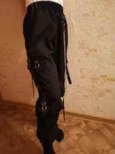 Pantalones Cargo informales para mujer, pantalón holgado de cintura alta, color negro, estilo coreano, con cinta, envío directo