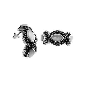 

Sterling silver earrings 925m long 20mm. Pearl marquesitas close pressure women [AC1356]