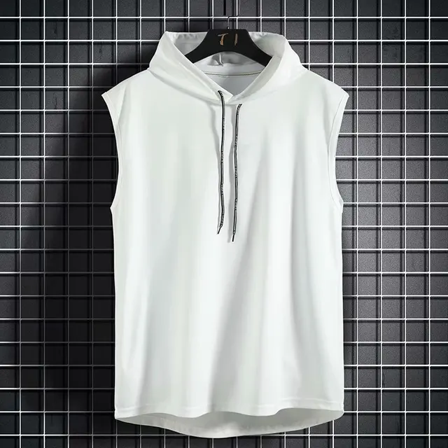 2022 New Fashion Clothing Bodybuilding Muscle Guys Fitness Men Women Hooded Tank Top Vest Sportswear Sleeveless Shirt Hoodie white