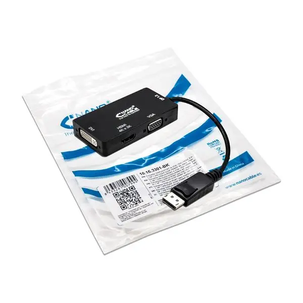 Адаптер DisplayPort-VGA/DVI/HDMI 3 en 1 NANOCABLE 10.16.3301-BK черный