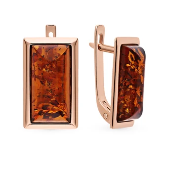 

Silver earrings with amber sunlight sample 925