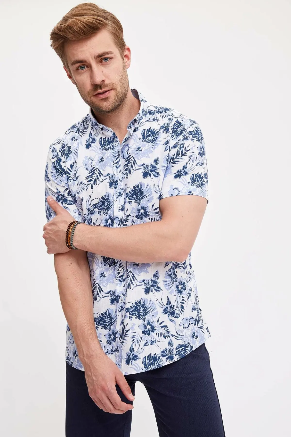 

DeFacto Men Fashion Simple Print Shirts Short Sleeve Shirts Men Casual Lapel Collar Casual Shirt Tops New - L4566AZ19HS-L4566AZ19HS