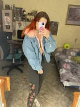 Short Coat Denim Jacket Elexs Korean Big-Fur-Collar Velvet Female Thick Student Winter