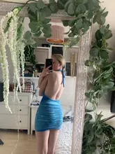 FSDA 2021 V cuello Vestido de punto vestido azul de las mujeres Halter cuello vendaje vestido playero de verano sin mangas Sexy Mini vestidos Y2K