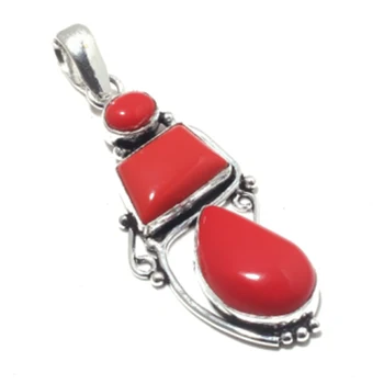 

Coral Pendant 925 Silver Overlay over Copper Hand made Jewelry women gift