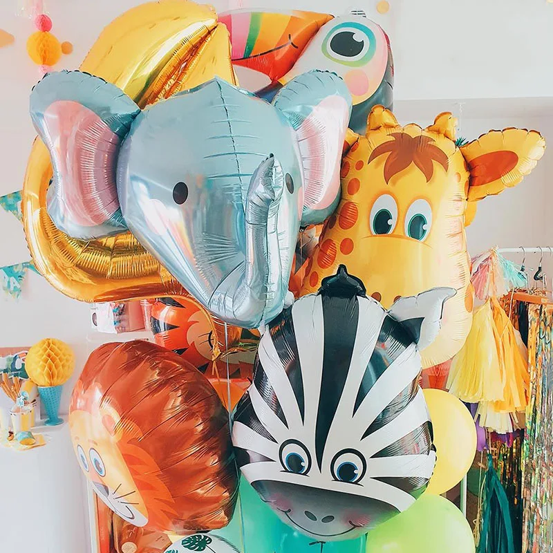 3D Elefanten-, Giraffen-, Tiger- und Löwenkopf Folienballons, Dschungel-Safari Geburtstagsparty Dekorationen, Kinder-Geschenk Spielzeug Helium-Luftballons – Detail 1