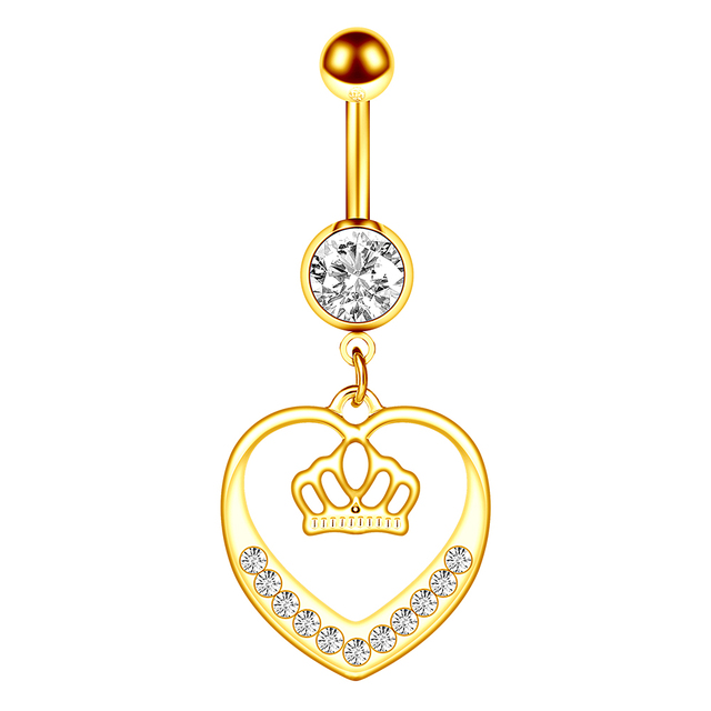 Gold Color Heart belly button ring 14G belly ring cute navel piercing bar sexy belly piercing dangle navel ring lot