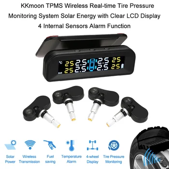 

TPMS Tire Pressure Monitoring System Wireless Real-time Solar Energy LCD Display 4 External Sensors Alarm Function