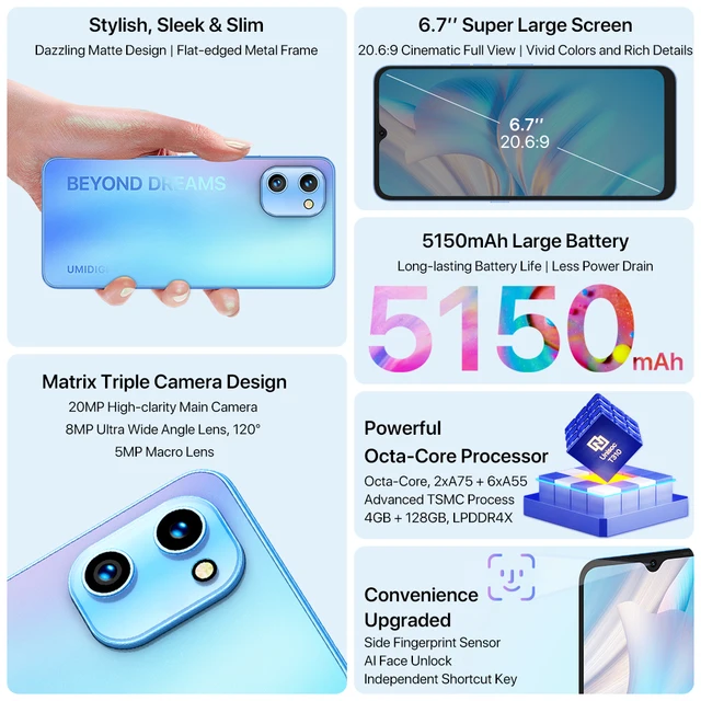 UMIDIGI A13S wersja globalna Android 11 Smartphone 6.7 "HD + wyświetlacz 4GB 32GB 64GB 5150mAh bateria 16MP tylna kamera telefon 2