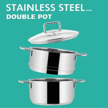 

Double Bottom Stainless Steel Pot Food Steamer Pot Set Multi-purpose Energy-Saving Vegetables Cookware Accessories 20cm
