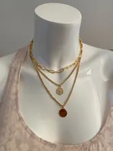 Collar de cadena con colgante de moneda de oro estilo bohemio para mujer, Gargantilla larga con colgante de concha, perla, Luna, mariposa