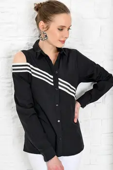 

Trend Alacati Style Women Black Sleeve Detail Stripe Woven Shirt ALC-X4012