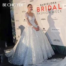 Роскошное Свадебное платье с длинным рукавом, BECHOYER U144, бальное платье с аппликацией из бисера и пайеток, свадебное платье со шлейфом, Vestido de Noiva