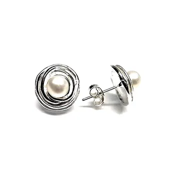 

925 Sterling silver earrings m nest pearl button [AB1384]