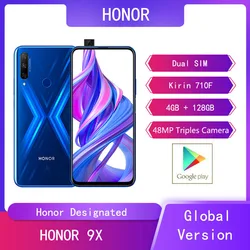 Глобальная версия Huawei Honor 9X, 4 Гб 128 ГБ, мобильный телефон, 6,59 дюйма, AI смартфон, тройная камера 48 МП, Поддержка двойной карты, Google Play