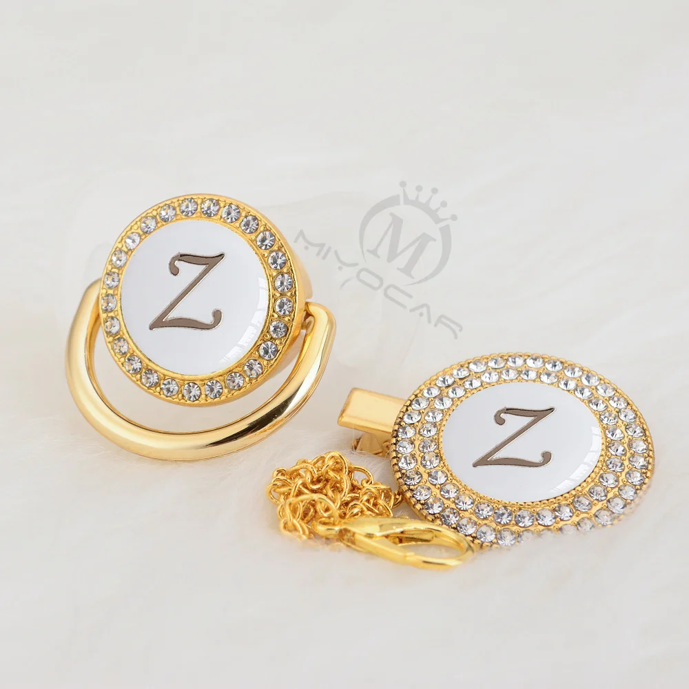 MIYOCAR имя инициалы буквы Z Белый Серебряный bling соска и пустышка зажим BPA бесплатно пустышка bling уникальный дизайн SGS пройти LZ-W - Color: LZ-1-W     6-18M
