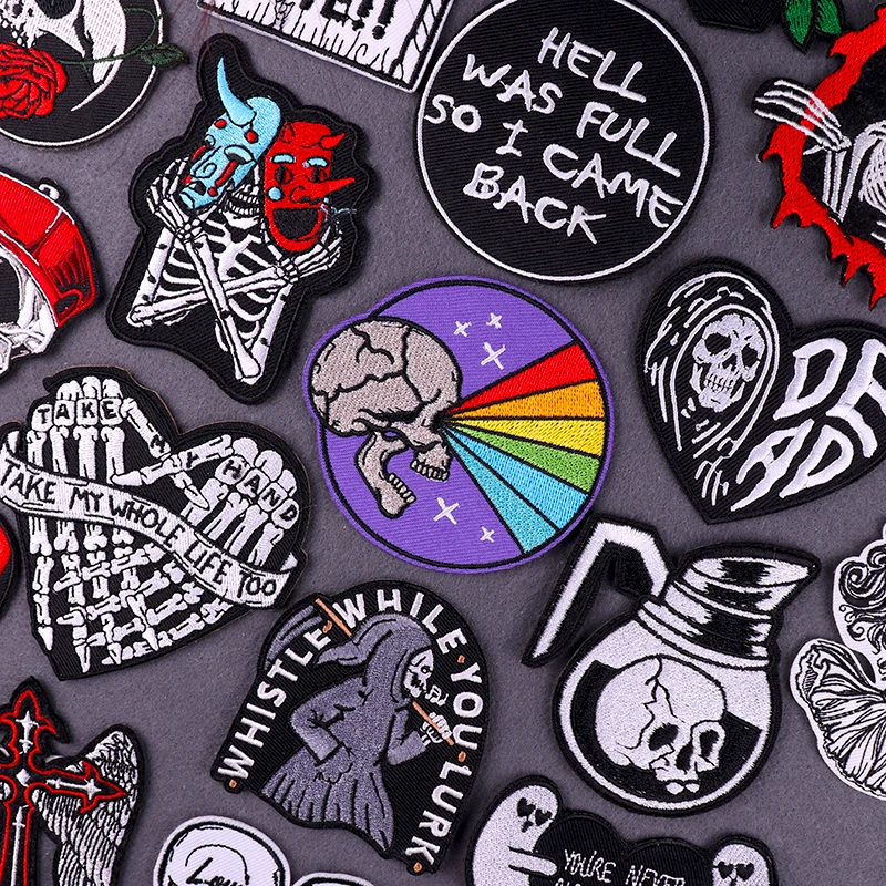 

Colorful Skull Patch Iron On Patches On Clothes Punk Skeleton Embroidered Patches For Clothing Stickers Badges Sewing Patch DIY