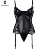 Black Shinny Women's Steampunk Gothic Lace Corset  Faux Leather Bra Bustier Lingerie Plus Size S-XXXXXXL ► Photo 3/6