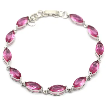 

18x6mm Silver Bracelet for Women Delicate Fine Cut Dazzling Created Pink Tourmaline Jewelry Hot Selling 8-9inch