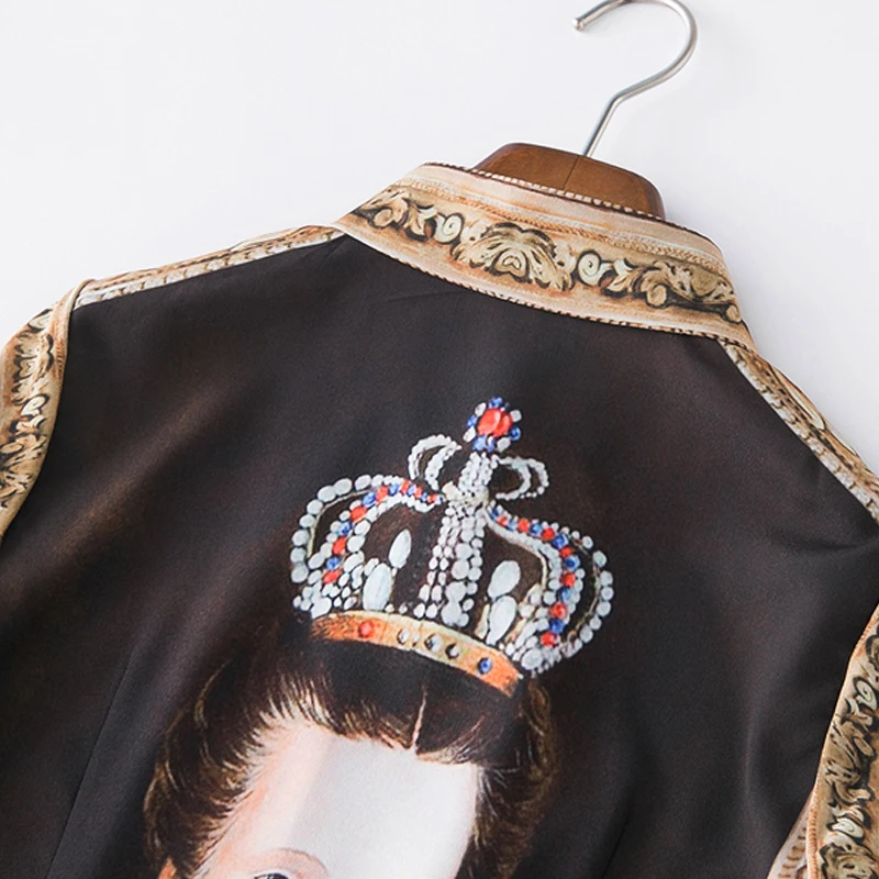 spring summer runway catwalk new style women blouse queen oil praiting vintage lady long sleeve 3XL plus size tops shirts