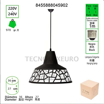 

Lámpara colgante moderna Rosca E27 metal para el Restaurante o Dormitorio Sala de Estudio Loft Pasillo color negro 37cm