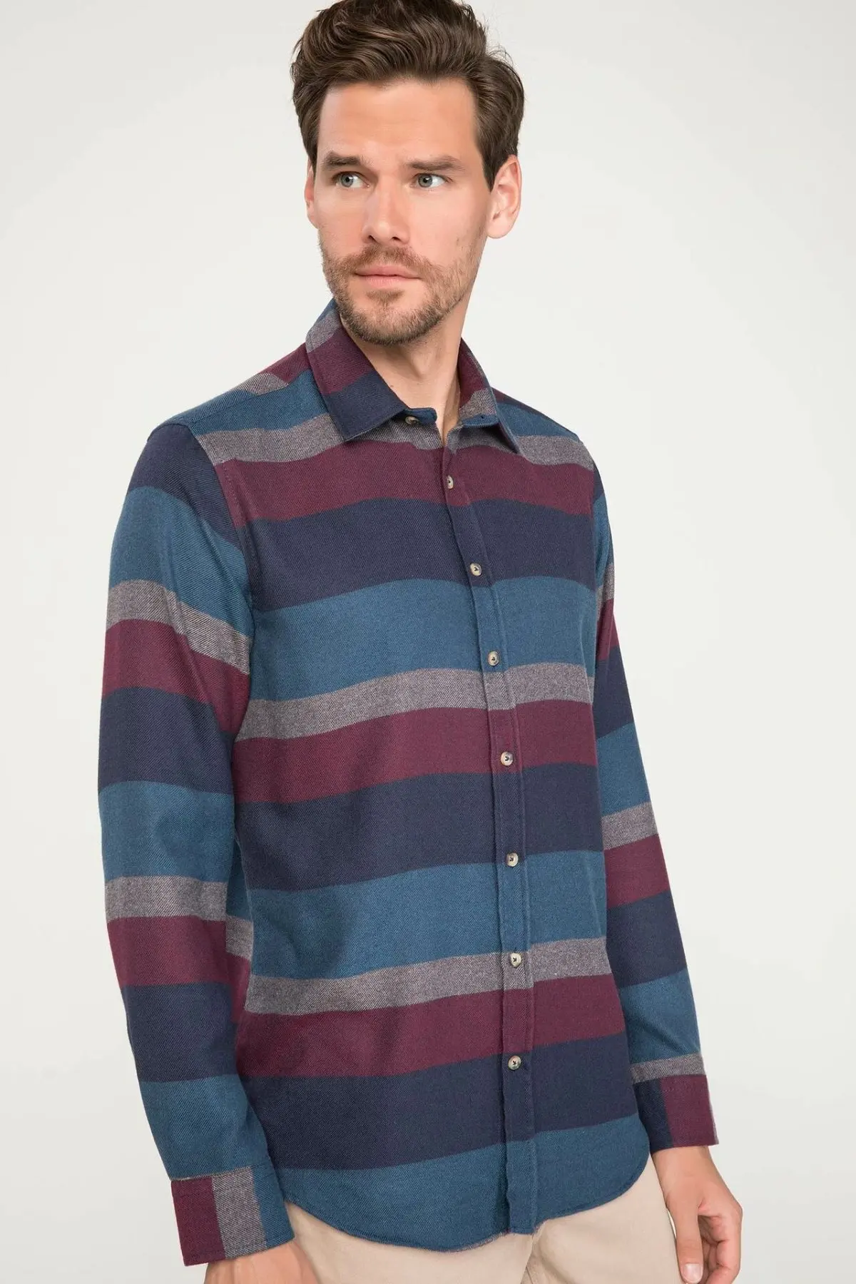Мужские Shirt-J1657AZ18WN с длинными рукавами DeFacto